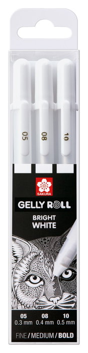 Sakura Estuche de 3 stylos gel blanc brillant (fin/moyen/gros) Sakura Estuche de 3 stylos gel blanc brillant (fin/moyen/gros)